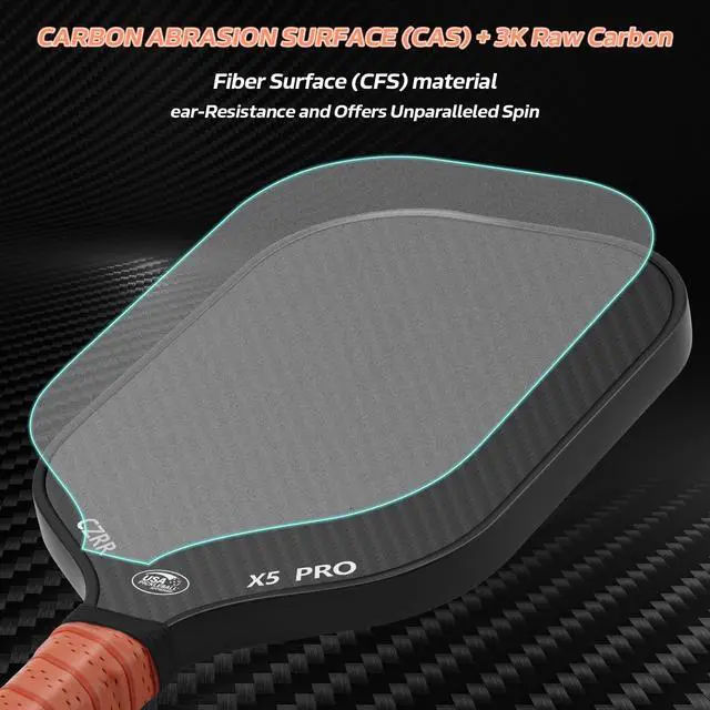 Alt view image 3 of 6 - Pickleball Paddle, USA Pickleball Approved, 3K Raw Carbon Fiber Surface (CFS) High Grit & Spin, with 16MM Polypropylene Honeycomb Core, Ideal for Novice and Professional Players