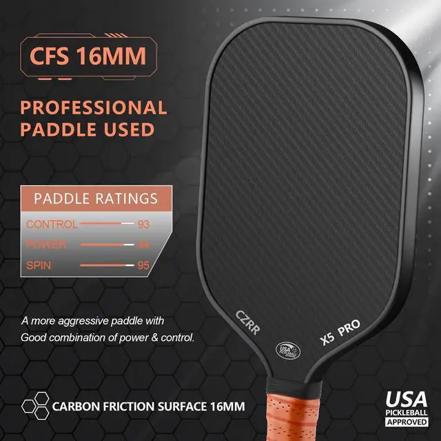 Alt view image 2 of 6 - Pickleball Paddle, USA Pickleball Approved, 3K Raw Carbon Fiber Surface (CFS) High Grit & Spin, with 16MM Polypropylene Honeycomb Core, Ideal for Novice and Professional Players