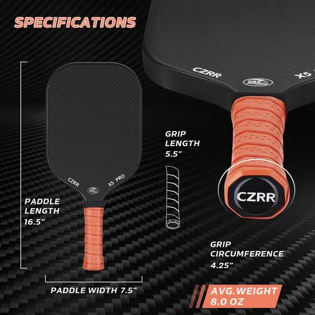 Alt view image 6 of 6 - Pickleball Paddle, USA Pickleball Approved, 3K Raw Carbon Fiber Surface (CFS) High Grit & Spin, with 16MM Polypropylene Honeycomb Core, Ideal for Novice and Professional Players