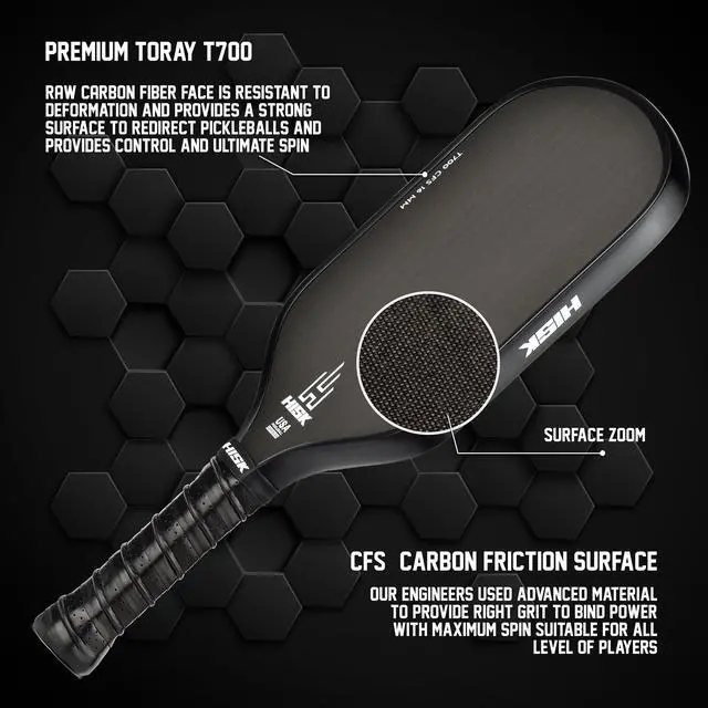Alt view image 2 of 7 - RAV PRO Pickleball Paddle - Ultimate HIGH END 16mm Japanese Toray T700 Raw Carbon Fiber CFS w/Excellent GRIT Roughness Texture, Aero Dynamic Curve, USAPA Approved, Non Slip Grip