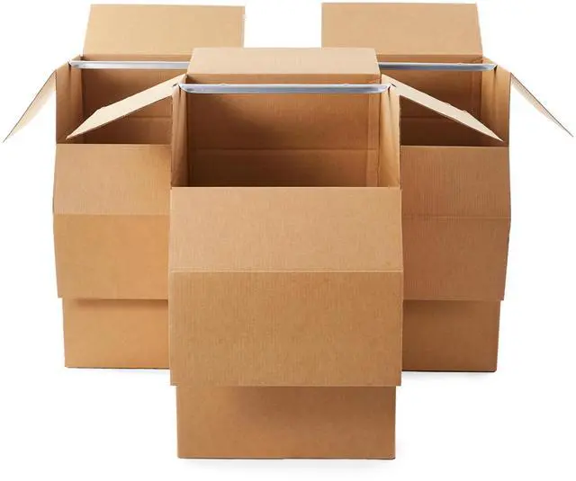 Main image of Wardrobe Clothing Moving Boxes with Bar - 24" x 24" x 40", 3-Pack, Brown