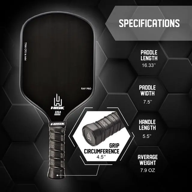 Alt view image 5 of 7 - RAV PRO Pickleball Paddle - Ultimate HIGH END 16mm Japanese Toray T700 Raw Carbon Fiber CFS w/Excellent GRIT Roughness Texture, Aero Dynamic Curve, USAPA Approved, Non Slip Grip
