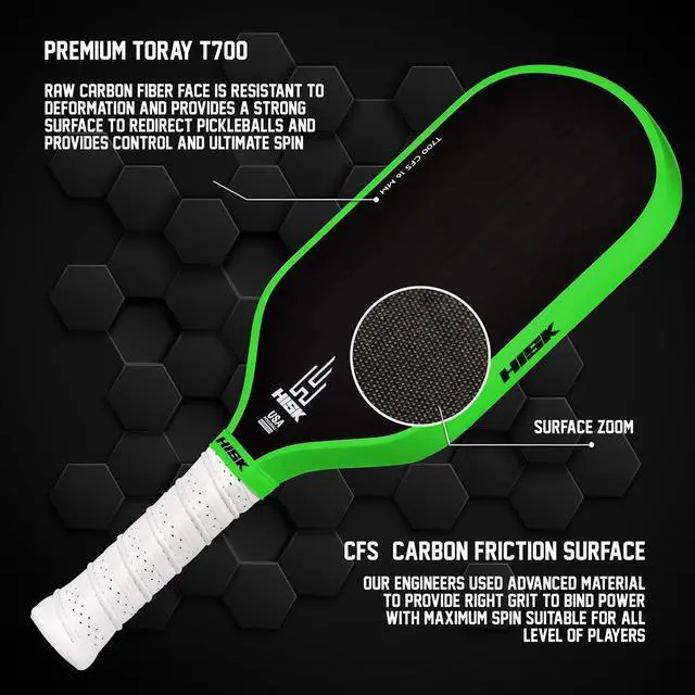 Alt view image 2 of 7 - RAV PRO Pickleball Paddle - Ultimate HIGH END 16mm Japanese Toray T700 Raw Carbon Fiber CFS w/Excellent GRIT Roughness Texture, Aero Dynamic Curve, USAPA Approved, Non Slip Grip
