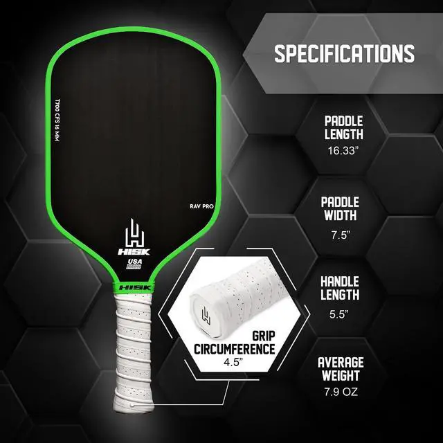 Alt view image 5 of 7 - RAV PRO Pickleball Paddle - Ultimate HIGH END 16mm Japanese Toray T700 Raw Carbon Fiber CFS w/Excellent GRIT Roughness Texture, Aero Dynamic Curve, USAPA Approved, Non Slip Grip