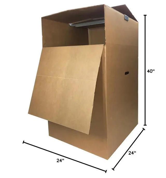 Alt view image 7 of 7 - Wardrobe Clothing Moving Boxes with Bar - 24" x 24" x 40", 3-Pack, Brown