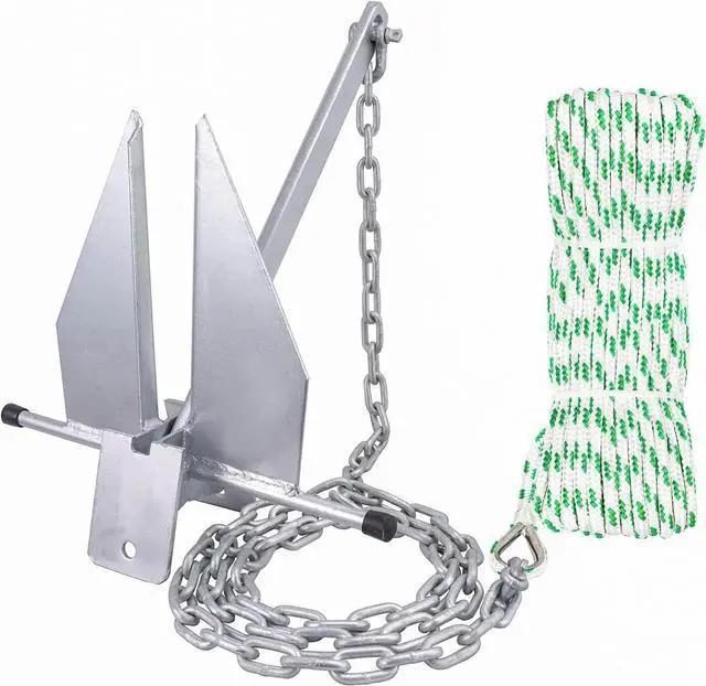 Main image of Anchor Kit Fluke Anchor with Anchor Chain and Boat Anchor Rope Set for Boats Pontoon, Deck, Fishing, and Sail