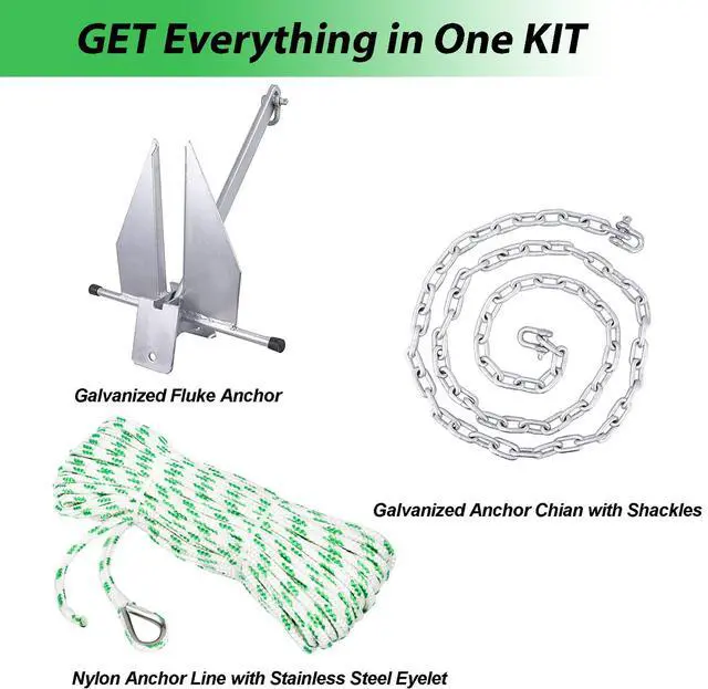 Alt view image 4 of 7 - Anchor Kit Fluke Anchor with Anchor Chain and Boat Anchor Rope Set for Boats Pontoon, Deck, Fishing, and Sail