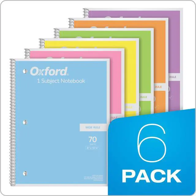 Alt view image 6 of 7 - Spiral Notebooks, 6 Pack, 1 Subject, Wide Ruled Notebooks for School, 8 x 10.5 Inches, 70 Sheets, Assorted Pastel Colors, Back to School Supplies (63757) (Pack of 8)