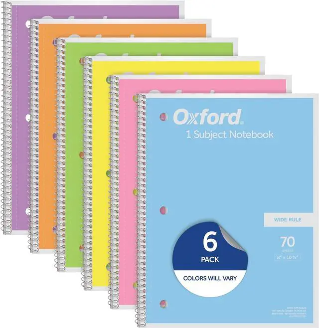 Main image of Spiral Notebooks, 6 Pack, 1 Subject, Wide Ruled Notebooks for School, 8 x 10.5 Inches, 70 Sheets, Assorted Pastel Colors, Back to School Supplies (63757) (Pack of 8)
