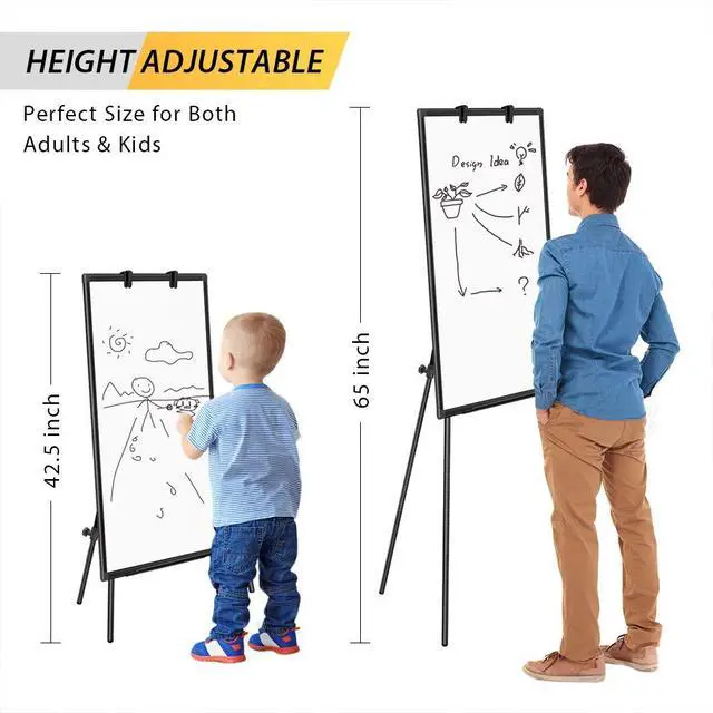 Alt view image 4 of 7 - Easel Whiteboard 40 x 28, Stand Tripod with Height Adjustable, Black | Magnetic Dry Erase Surface, Flipchart Stand, Portable Tripod Easel For Office, Teaching, Home And Classroom