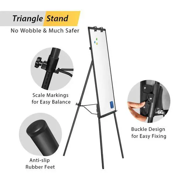 Alt view image 2 of 7 - Easel Whiteboard 40 x 28, Stand Tripod with Height Adjustable, Black | Magnetic Dry Erase Surface, Flipchart Stand, Portable Tripod Easel For Office, Teaching, Home And Classroom