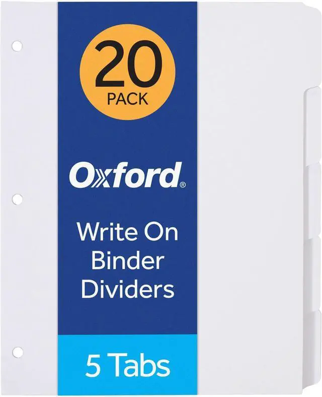 Main image of Blank Write On Binder, 1/5 Cut Tabs, 3 Hole Punch Dividers in 5 Tab Sets, 100-Dividers, 20 Sets, White (89981) (Pack of 5)