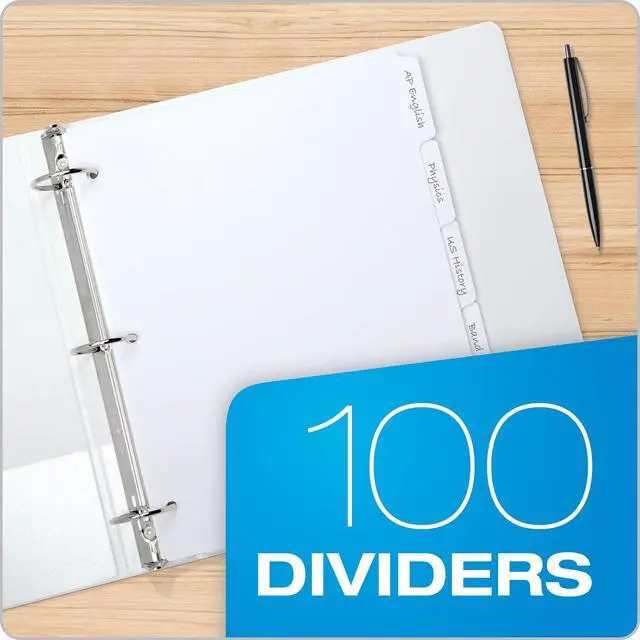 Alt view image 5 of 6 - Blank Write On Binder, 1/5 Cut Tabs, 3 Hole Punch Dividers in 5 Tab Sets, 100-Dividers, 20 Sets, White (89981) (Pack of 5)