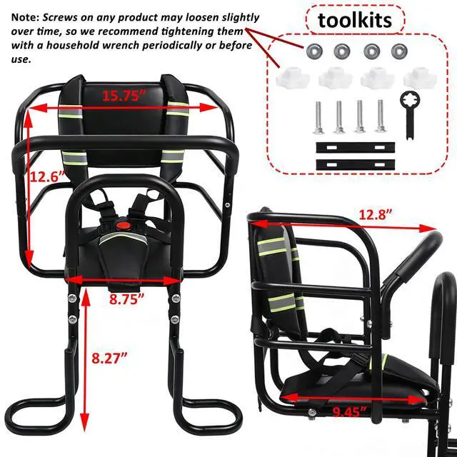 Alt view image 7 of 7 - Rear Kids Bike Seat, Heavy Duty Back Mount Kid's Bike Seat for Aged 12 Month - 8 Years Old, Child Carrier Bike Chair for Bicycle Kids Seat, Foam Seat Belt with Reflective Strip