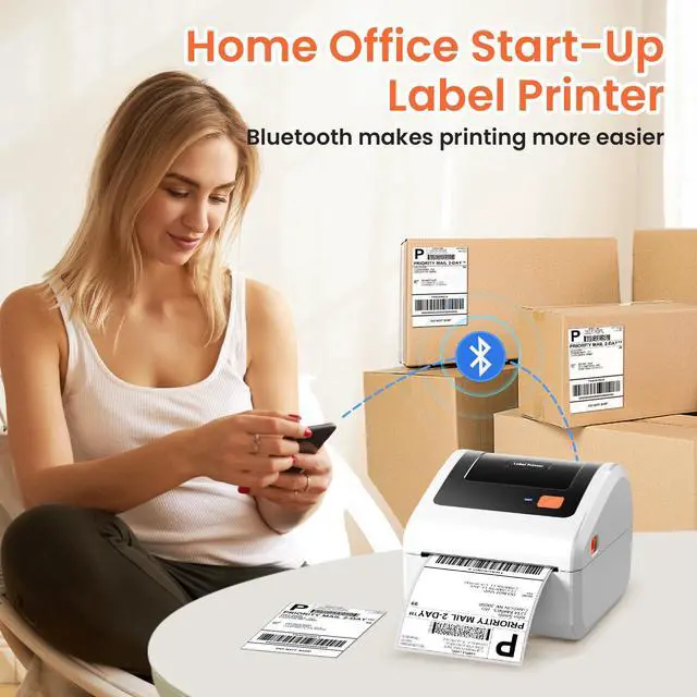 Alt view image 3 of 7 - Bluetooth Thermal Shipping Label Printer with Built-in Label Holder | D450BT Bluetooth Thermal Label Printer 4x6 for Small Business, Compatible with iPhone, Android, Windows, macOS, Tiktok, USPS