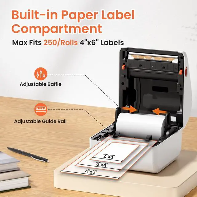 Alt view image 4 of 7 - Bluetooth Thermal Shipping Label Printer with Built-in Label Holder | D450BT Bluetooth Thermal Label Printer 4x6 for Small Business, Compatible with iPhone, Android, Windows, macOS, Tiktok, USPS