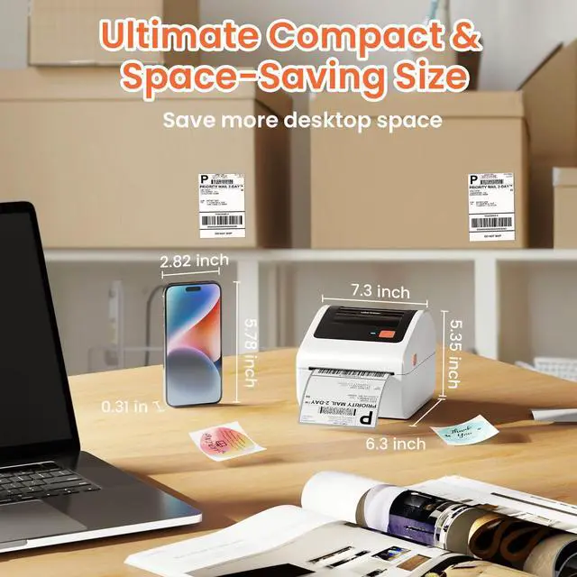 Alt view image 5 of 7 - Bluetooth Thermal Shipping Label Printer with Built-in Label Holder | D450BT Bluetooth Thermal Label Printer 4x6 for Small Business, Compatible with iPhone, Android, Windows, macOS, Tiktok, USPS