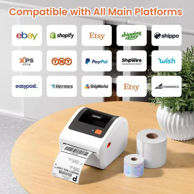 Alt view image 6 of 7 - Bluetooth Thermal Shipping Label Printer with Built-in Label Holder | D450BT Bluetooth Thermal Label Printer 4x6 for Small Business, Compatible with iPhone, Android, Windows, macOS, Tiktok, USPS