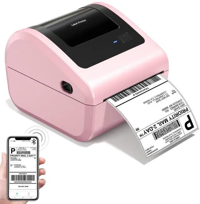 Main image of Bluetooth Thermal Label Printer with Built-in Label Compartment | D450BT 4x6 Pink Shipping Label Printer for Small Business, Shipping Packages, Office, Home, Compatible with USPS, Tiktok