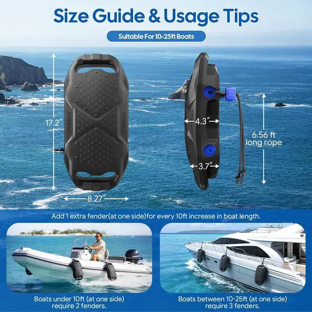 Alt view image 3 of 7 - Boat Fenders Boat Bumpers for Docking, Easy to Install EVA Fenders with Quick-Lock Rope & Strap for Pontoons, Bass, Yachts, Jet Ski and Fishing Boats(Black, 2 Pack)