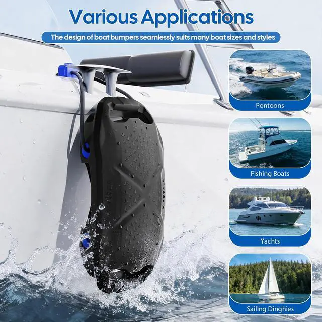 Alt view image 4 of 7 - Boat Fenders Boat Bumpers for Docking, Easy to Install EVA Fenders with Quick-Lock Rope & Strap for Pontoons, Bass, Yachts, Jet Ski and Fishing Boats(Black, 2 Pack)