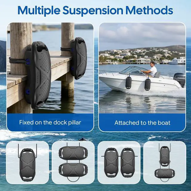 Alt view image 6 of 7 - Boat Fenders Boat Bumpers for Docking, Easy to Install EVA Fenders with Quick-Lock Rope & Strap for Pontoons, Bass, Yachts, Jet Ski and Fishing Boats(Black, 2 Pack)