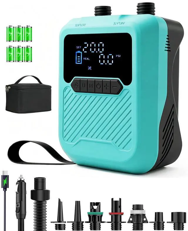 Main image of Electric Paddle Board Pump Portable, 20PSI High Pressure SUP Air Pump with Intelligent Dual Stage Inflation, Deflation & Auto-Off Function, Rechargeable Battery & 120W 12V DC Inflator for Kayak Boat