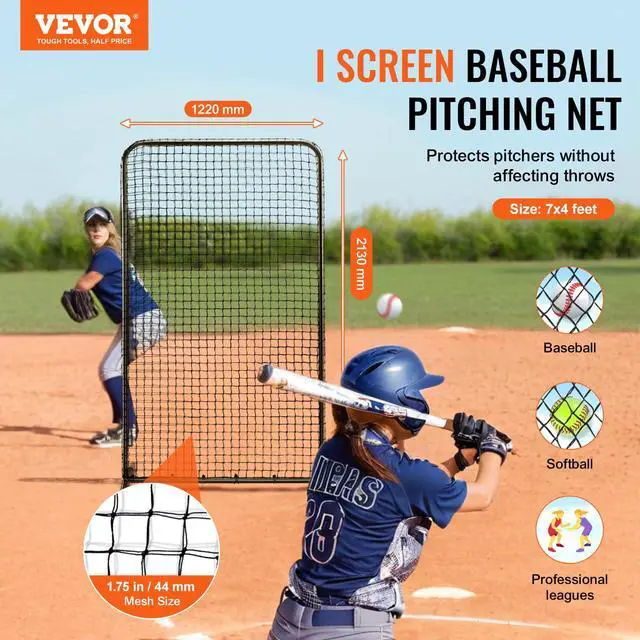 Alt view image 7 of 7 - Batting Screen - Baseball & Softball Protector with Carry Bag & Ground Stakes, Pitching Net for Pitchers Protection