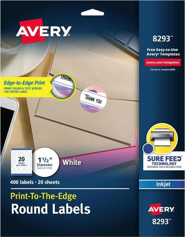 Main image of Round Labels, White, 1-1/2" | Sure Feed Technology | Permanent Adhesive | 400 Labels, Pack of 5