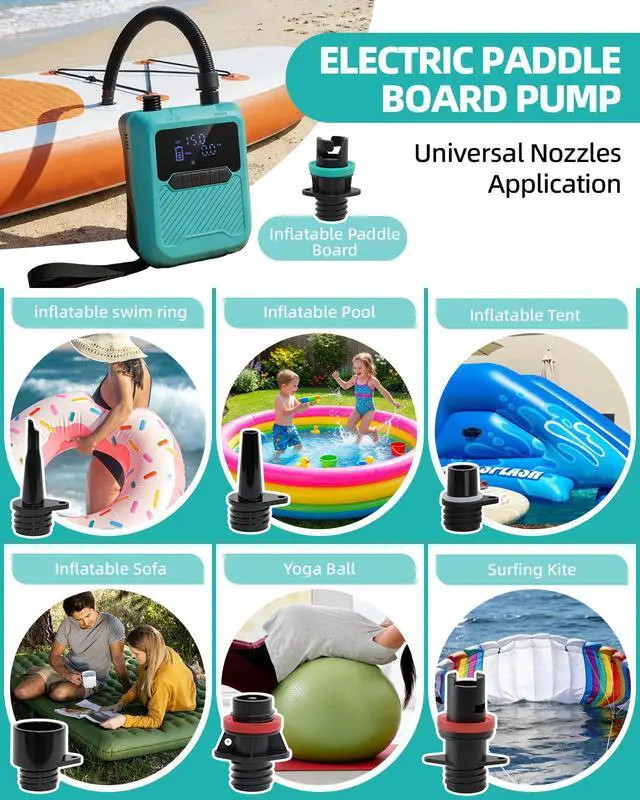 Alt view image 7 of 7 - Electric Paddle Board Pump Portable, 20PSI High Pressure SUP Air Pump with Intelligent Dual Stage Inflation, Deflation & Auto-Off Function, Rechargeable Battery & 120W 12V DC Inflator for Kayak Boat