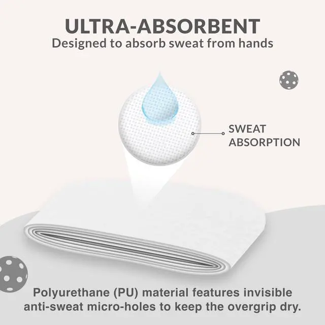 Alt view image 5 of 7 - Pickleball OverGrip Tape - Pack of 60 - Extra Tacky White Pickleball Grip. | High Sweat Absorption & Non-Slip Soft Touch. Accessories Designed to Enhance Your Pickleball Paddle Grip Tape