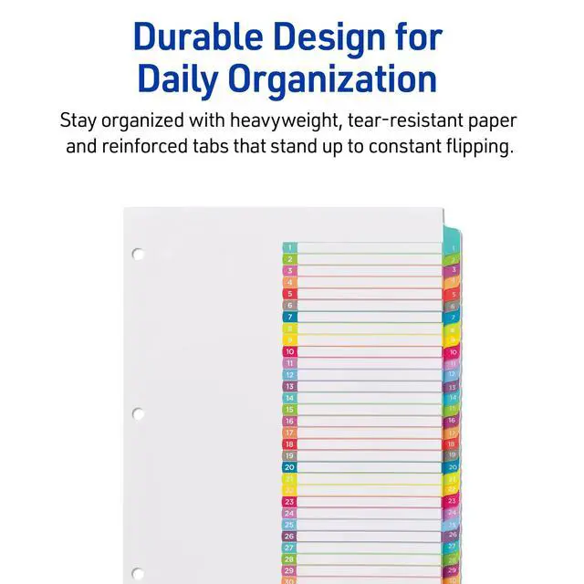 Alt view image 5 of 7 - 1-31 Dividers for 3 Ring Binders, 31 Tabs per Set, Customizable Table of Contents, Multicolor Arched Tabs, Great for Organizing Reports, Projects, and More (11846) (Pack of 12)