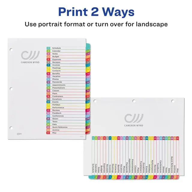 Alt view image 3 of 7 - 1-31 Dividers for 3 Ring Binders, 31 Tabs per Set, Customizable Table of Contents, Multicolor Arched Tabs, Great for Organizing Reports, Projects, and More (11846) (Pack of 12)