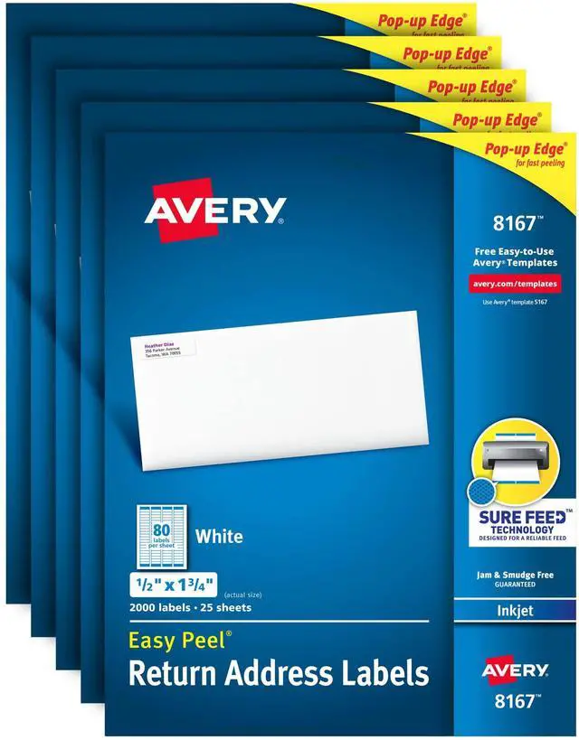 Main image of Mailing Address Labels, Inkjet Printers, 10,000 Labels, 1/2 x 1-3/4, Permanent Adhesive, Easy Peel (5 Packs 8167)