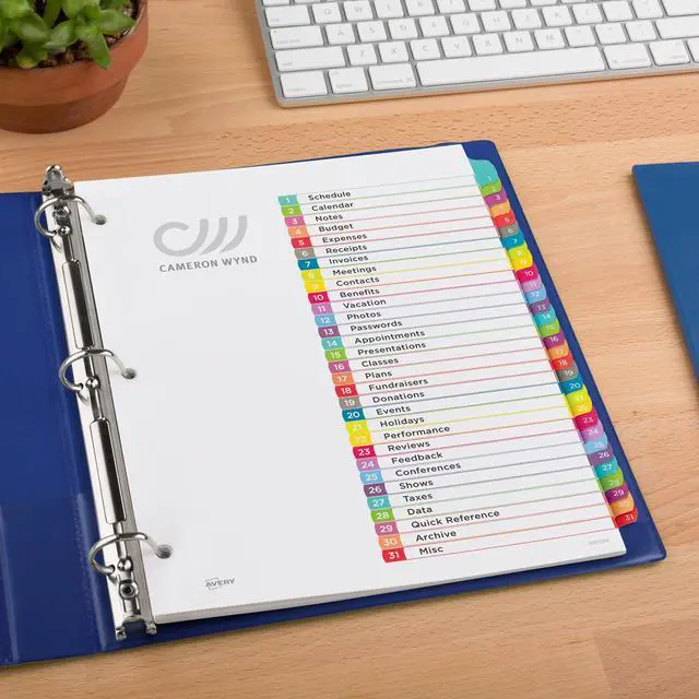 Alt view image 6 of 7 - 1-31 Dividers for 3 Ring Binders, 31 Tabs per Set, Customizable Table of Contents, Multicolor Arched Tabs, Great for Organizing Reports, Projects, and More (11846) (Pack of 12)