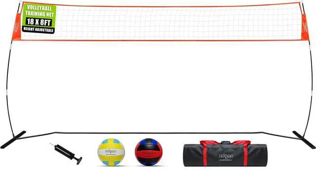 Main image of 12FT/18FT Portable Volleyball Net with Height Adjustable Poles System | Indoor & Outdoor Freestanding Practice Net, PU Volleyball, Carry Bag for Backyard, Beach, All Ages Training, Hitting