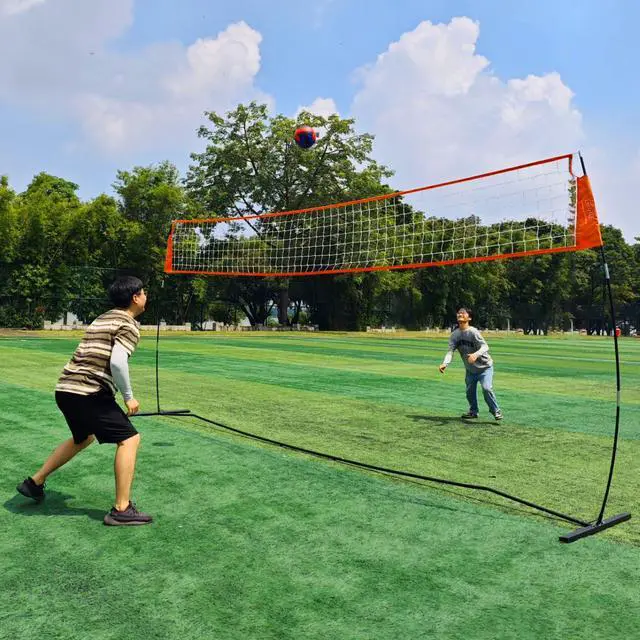 Alt view image 2 of 6 - 12FT/18FT Portable Volleyball Net with Height Adjustable Poles System | Indoor & Outdoor Freestanding Practice Net, PU Volleyball, Carry Bag for Backyard, Beach, All Ages Training, Hitting