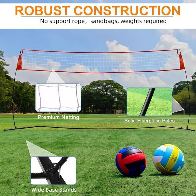 Alt view image 3 of 6 - 12FT/18FT Portable Volleyball Net with Height Adjustable Poles System | Indoor & Outdoor Freestanding Practice Net, PU Volleyball, Carry Bag for Backyard, Beach, All Ages Training, Hitting