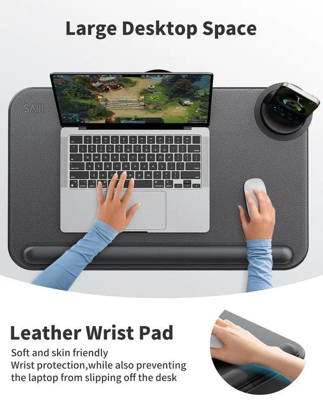 Alt view image 2 of 7 - Laptop Lap Desk with External Monitor Holder Fits Up to 17" Laptops | Lightweight Lap Tray Table Stand with Soft Leather Wrist Pad, Lap Desk with Cushion for Home Office Working/Gaming On Couch