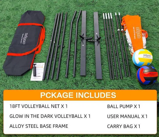 Alt view image 6 of 6 - 12FT/18FT Portable Volleyball Net with Height Adjustable Poles System | Indoor & Outdoor Freestanding Practice Net, PU Volleyball, Carry Bag for Backyard, Beach, All Ages Training, Hitting
