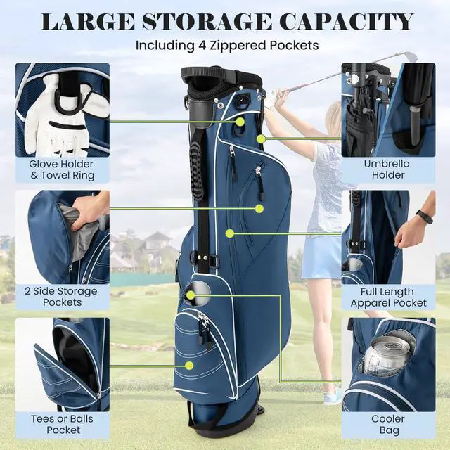 Alt view image 2 of 7 - Golf Stand Bag, Lightweight Organized Golf Bag, Easy Carry Shoulder Bag with 4 Way Dividers and 4 Pockets for Extra Storage