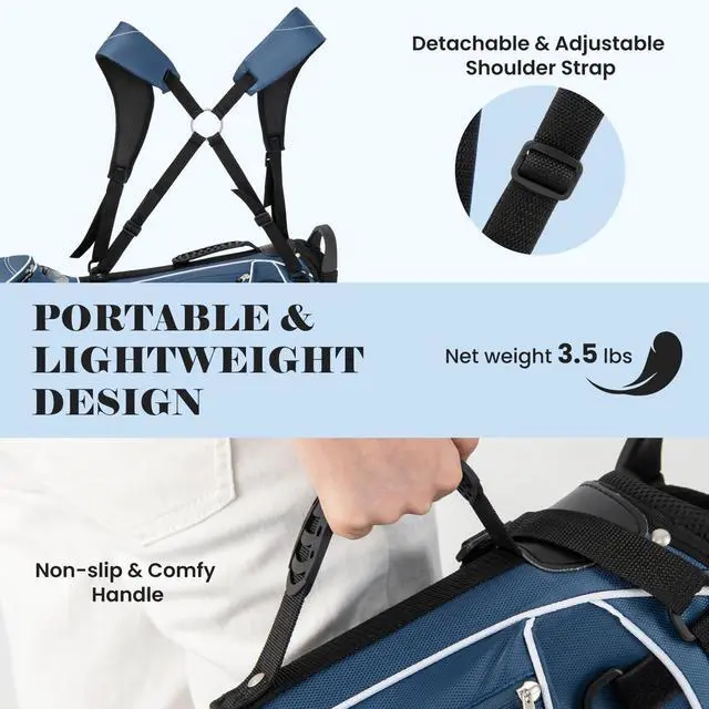 Alt view image 3 of 7 - Golf Stand Bag, Lightweight Organized Golf Bag, Easy Carry Shoulder Bag with 4 Way Dividers and 4 Pockets for Extra Storage