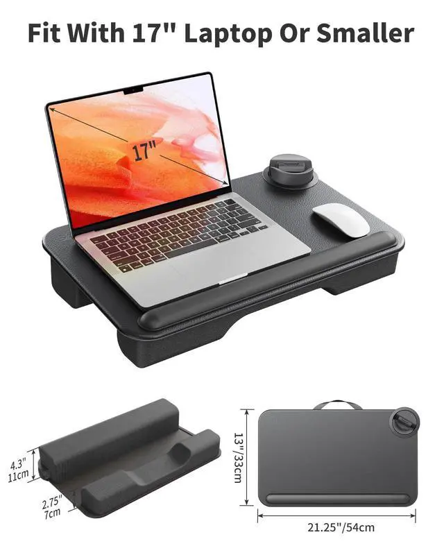Alt view image 6 of 7 - Laptop Lap Desk with External Monitor Holder Fits Up to 17" Laptops | Lightweight Lap Tray Table Stand with Soft Leather Wrist Pad, Lap Desk with Cushion for Home Office Working/Gaming On Couch