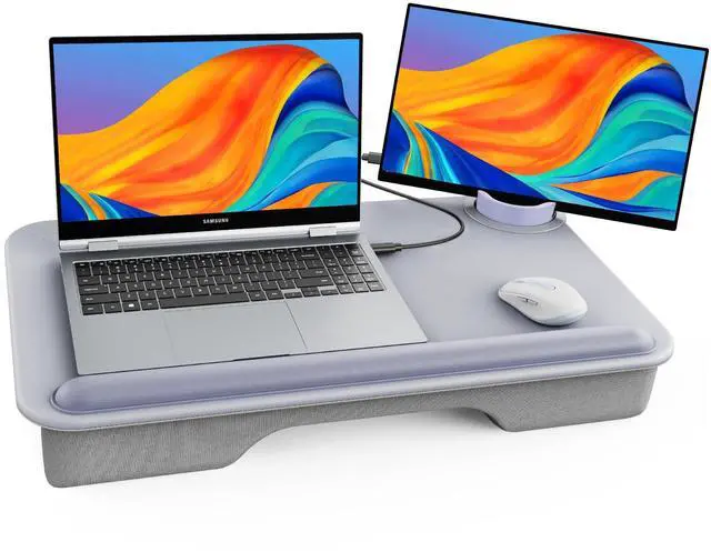 Main image of Laptop Lap Desk for BedFits Up to 17" Laptops & MacBook,Lightweight Tray Table with Soft Leather Wrist Pad,Sturdy Phone/Tablet Holder, Laptop Stand with Cushion for Home Office/Gaming On Couch