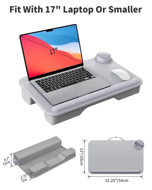 Alt view image 6 of 7 - Laptop Lap Desk for BedFits Up to 17" Laptops & MacBook,Lightweight Tray Table with Soft Leather Wrist Pad,Sturdy Phone/Tablet Holder, Laptop Stand with Cushion for Home Office/Gaming On Couch