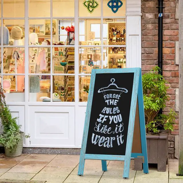 Alt view image 7 of 7 - A-Frame Chalkboard 40" x 20", Chalk Board Sign Board Magnetic Sandwich Board Pine Wooden Freestanding Double-Sided Chalkboard Easel for Restaurant Cafe Shop Wedding Party, Blue
