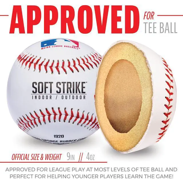 Alt view image 4 of 7 - Soft-Strike Teeball - Official Size and Weight Approved for Teeball - Hollow Rubber Core Technology for Safety - MLB Teeball Ball for Indoor/Outdoor Use