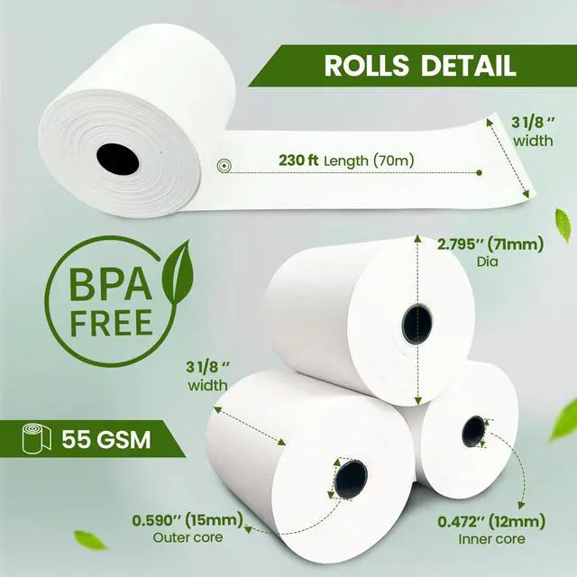 Alt view image 2 of 6 - 3 1/8 x 230ft Thermal Paper Receipt Rolls (30 PACK) 55 GSM - Compatible with ALL POS Systems, Cash Registers - BPA Free, Premium Quality Receipt Paper Rolls