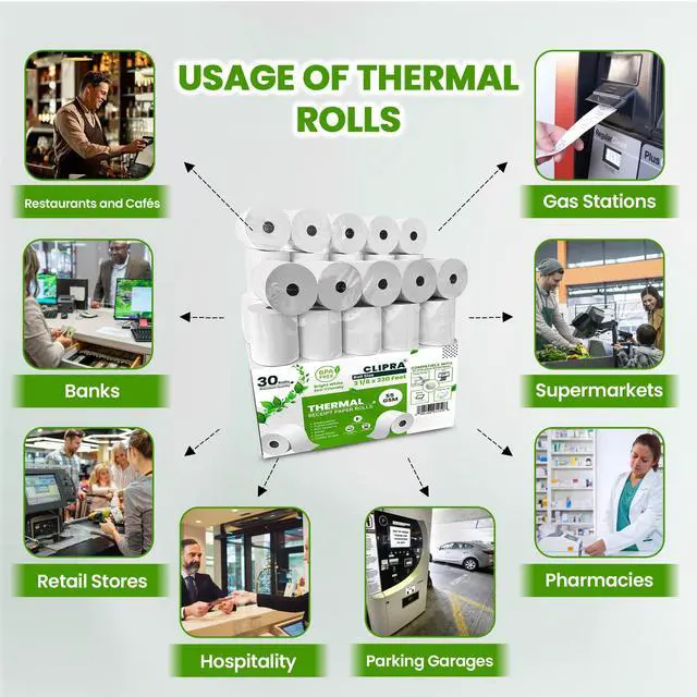 Alt view image 6 of 6 - 3 1/8 x 230ft Thermal Paper Receipt Rolls (30 PACK) 55 GSM - Compatible with ALL POS Systems, Cash Registers - BPA Free, Premium Quality Receipt Paper Rolls