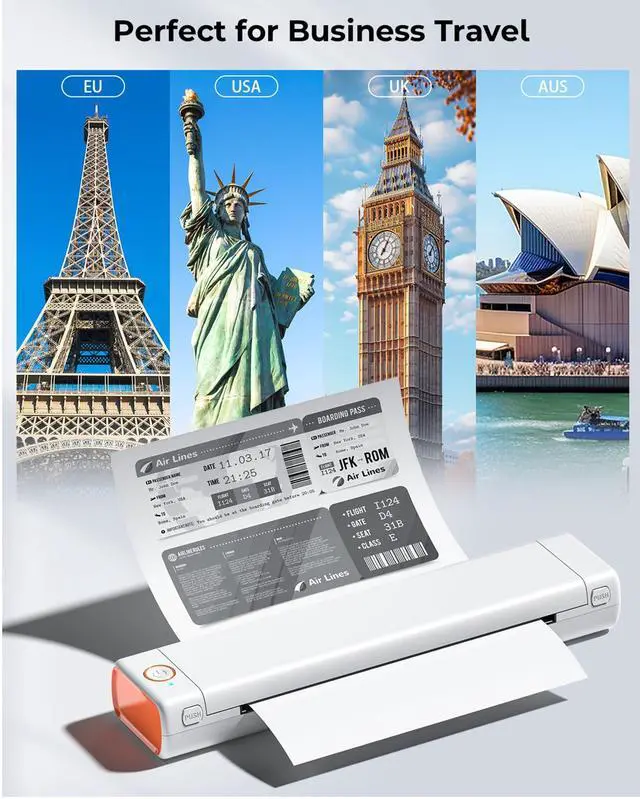 Alt view image 2 of 7 - Portable Printers Wireless for Travel, M08F Thermal Bluetooth Printer Support for 8.5"x11" US Letter, Inkless Printer Compatible with iOS, Android,White,1 Printer + 10 Sheets of Thermal Paper